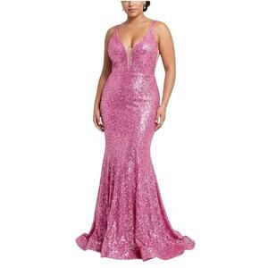 Jovani 22824 Fuchsia Pink Evening Gown Sequined Backless Mermaid Dress Size 18